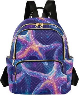 Mini Backpack for Women Purple Starfish Pattern Small Purse Daypacks Stylish Bags Lightweight Travel Backpacks for College Shopping Work Dating