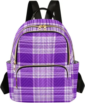 Mini Backpack for Women Purple Violet Plaid Pattern Small Purse Daypacks Stylish Bags Lightweight Travel Backpacks for College Shopping Work Dating