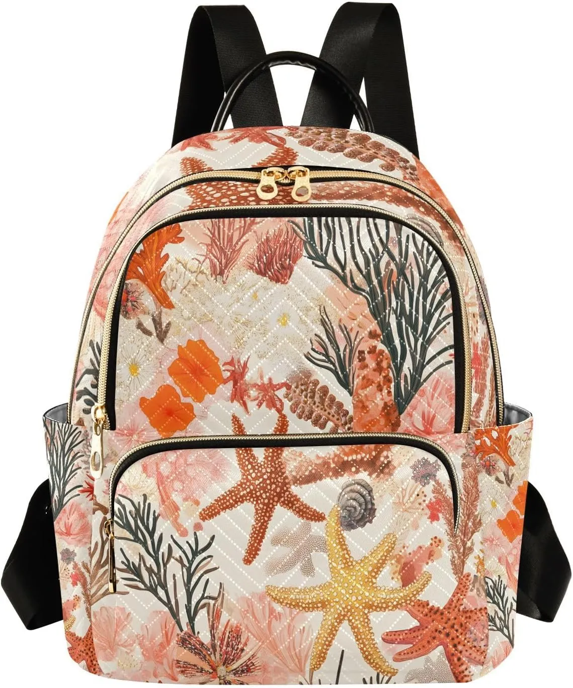 Mini Backpack for Women Red Coral Starfish Pattern Small Purse Daypacks Stylish Bags Lightweight Travel Backpacks for College Shopping Work Dating