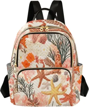 Mini Backpack for Women Red Coral Starfish Pattern Small Purse Daypacks Stylish Bags Lightweight Travel Backpacks for College Shopping Work Dating