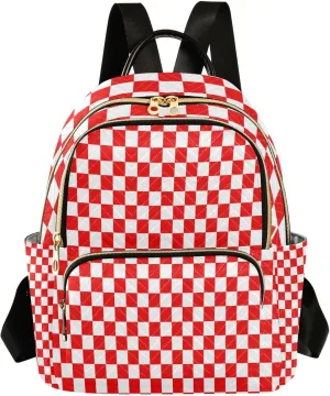 Mini Backpack for Women Red White Checkered Pattern Small Purse Daypacks Stylish Bags Lightweight Travel Backpacks for College Shopping Work Dating