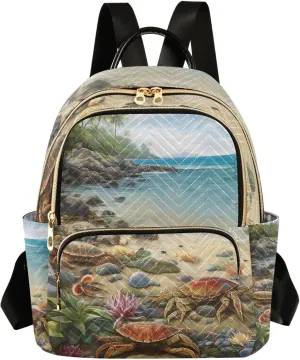 Mini Backpack for Women Seaside Crab Coastal Small Purse Daypacks Stylish Bags Lightweight Travel Backpacks for College Shopping Work Dating