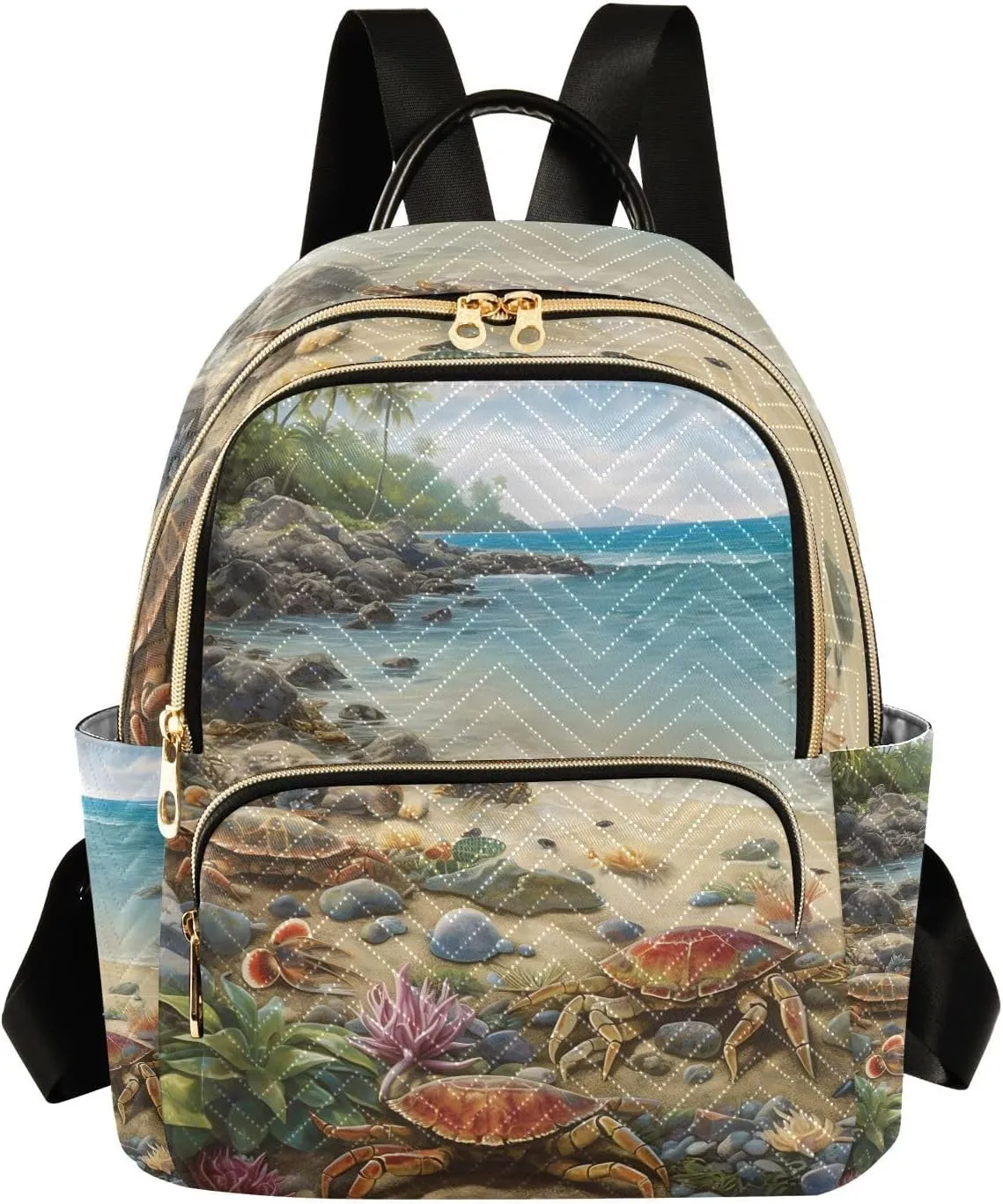 Mini Backpack for Women Seaside Crab Coastal Small Purse Daypacks Stylish Bags Lightweight Travel Backpacks for College Shopping Work Dating