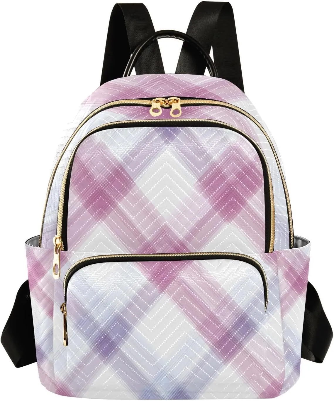 Mini Backpack for Women Soft Pink Plaid Pattern Small Purse Daypacks Stylish Bags Lightweight Travel Backpacks for College Shopping Work Dating
