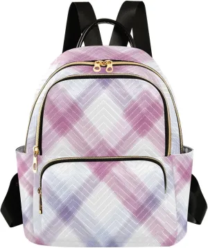 Mini Backpack for Women Soft Pink Plaid Pattern Small Purse Daypacks Stylish Bags Lightweight Travel Backpacks for College Shopping Work Dating