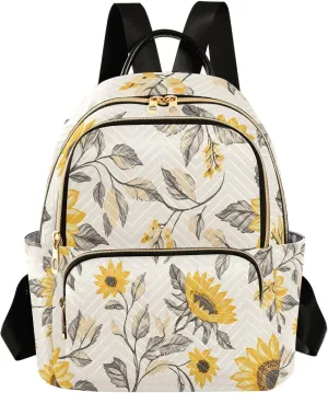Mini Backpack for Women Sunflower Pattern Beige Small Purse Daypacks Stylish Bags Lightweight Travel Backpacks for College Shopping Work Dating