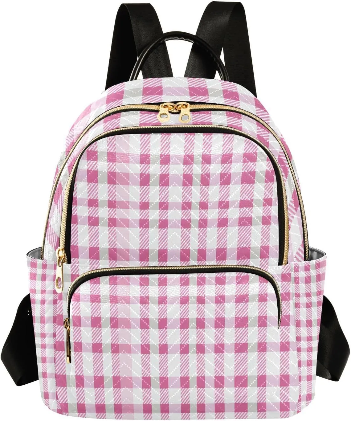 Mini Backpack for Women Sweet Pink Check Pattern Small Purse Daypacks Stylish Bags Lightweight Travel Backpacks for College Shopping Work Dating
