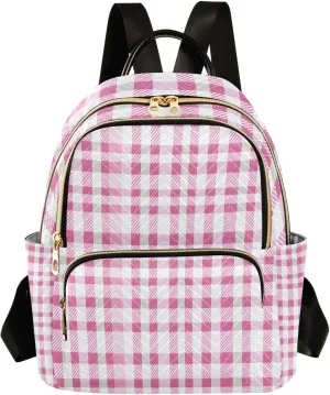 Mini Backpack for Women Sweet Pink Check Pattern Small Purse Daypacks Stylish Bags Lightweight Travel Backpacks for College Shopping Work Dating