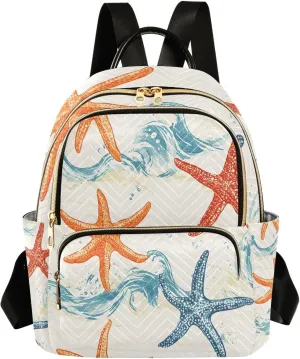 Mini Backpack for Women Wave Coral Starfish Pattern Small Purse Daypacks Stylish Bags Lightweight Travel Backpacks for College Shopping Work Dating