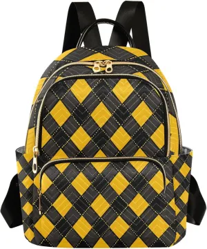 Mini Backpack for Women Yellow and Black Checked Small Purse Daypacks Stylish Bags Lightweight Travel Backpacks for College Shopping Work Dating