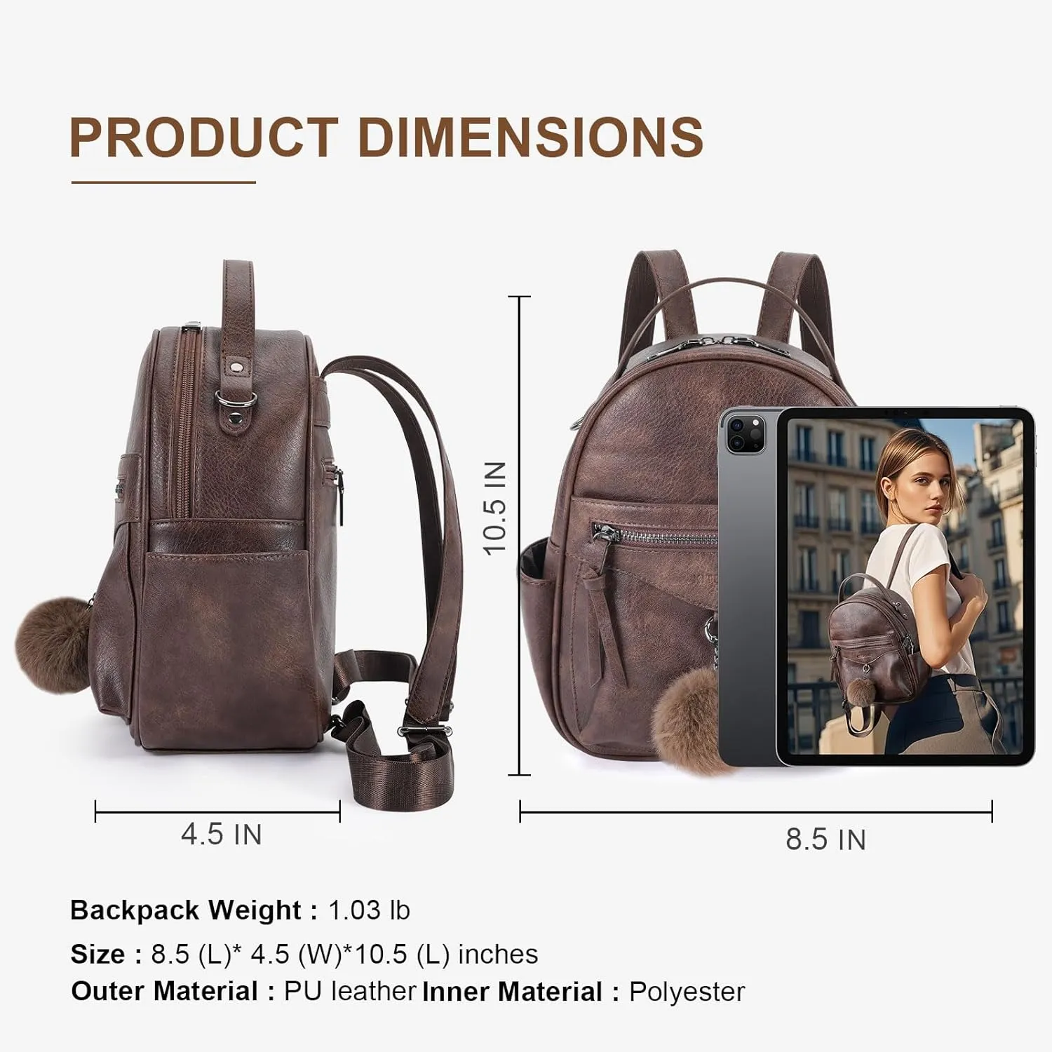 Mini Backpack Purse for Women Fashion Cute Small Travel Backpacks Pompom Daypacks Shoulder Handbag
