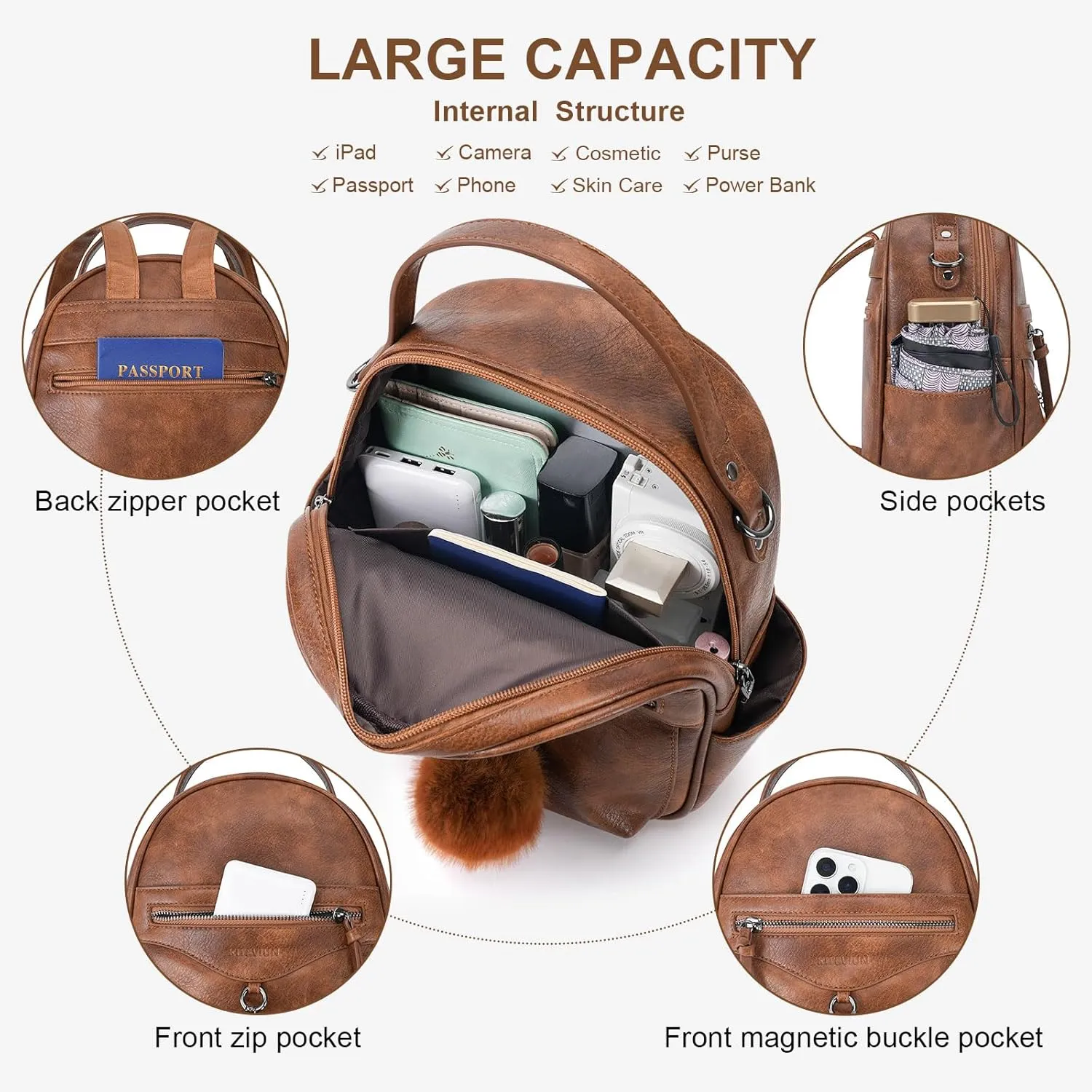 Mini Backpack Purse for Women Fashion Cute Small Travel Backpacks Pompom Daypacks Shoulder Handbag