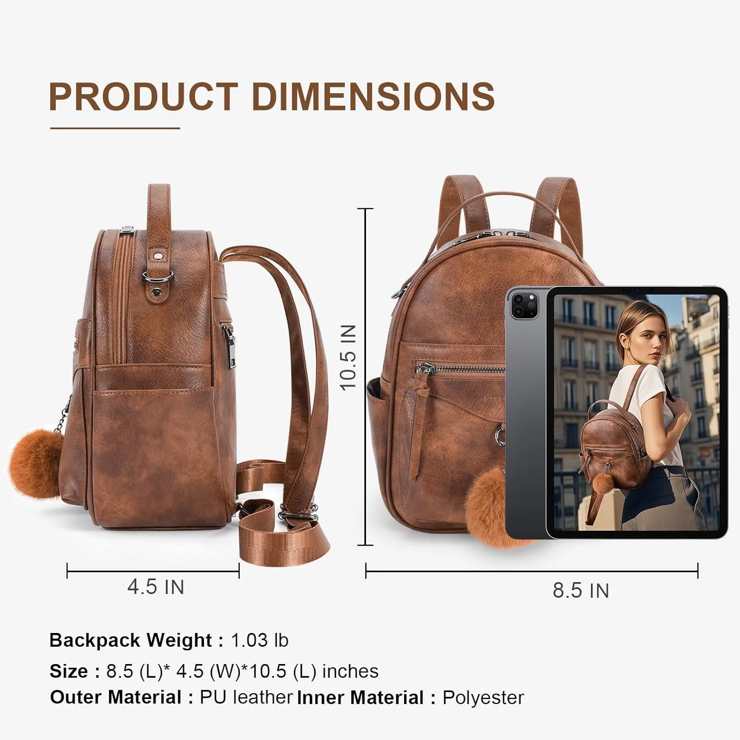 Mini Backpack Purse for Women Fashion Cute Small Travel Backpacks Pompom Daypacks Shoulder Handbag
