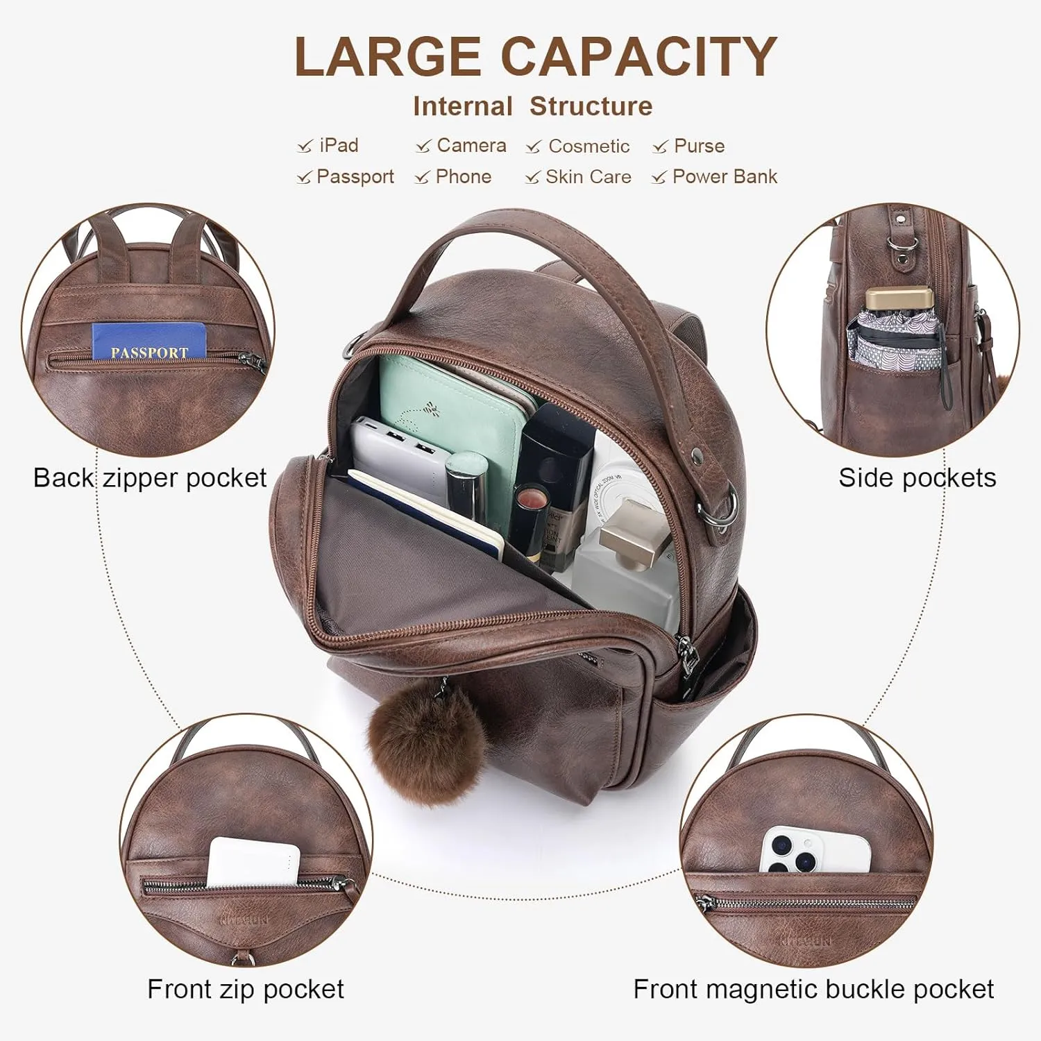Mini Backpack Purse for Women Fashion Cute Small Travel Backpacks Pompom Daypacks Shoulder Handbag
