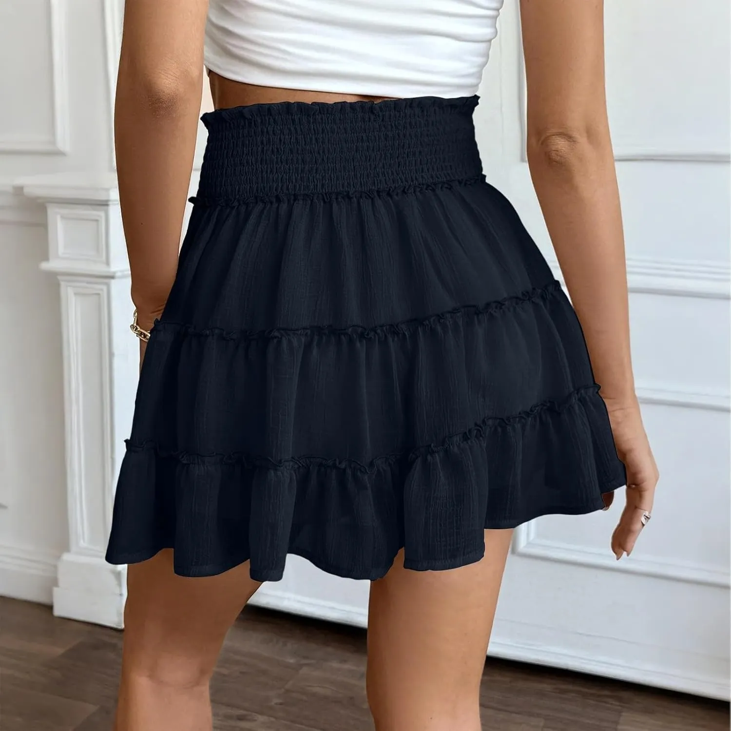 Mini Chiffon Skirt with Shorts 2025 Beach Pleated High Waisted Ruffle Skort Summer Short Swing Aline Lace Tennis Skort