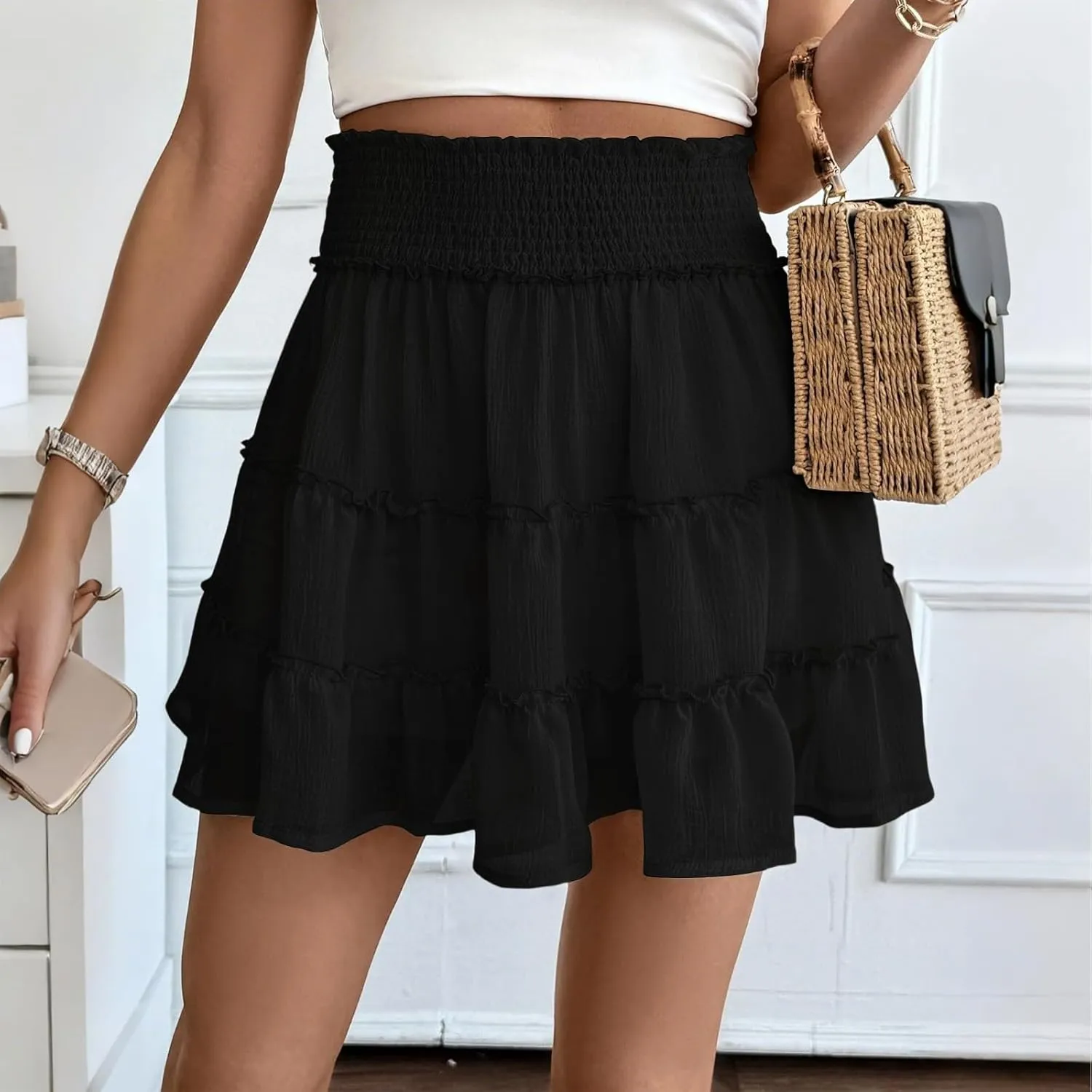 Mini Chiffon Skirt with Shorts 2025 Beach Pleated High Waisted Ruffle Skort Summer Short Swing Aline Lace Tennis Skort