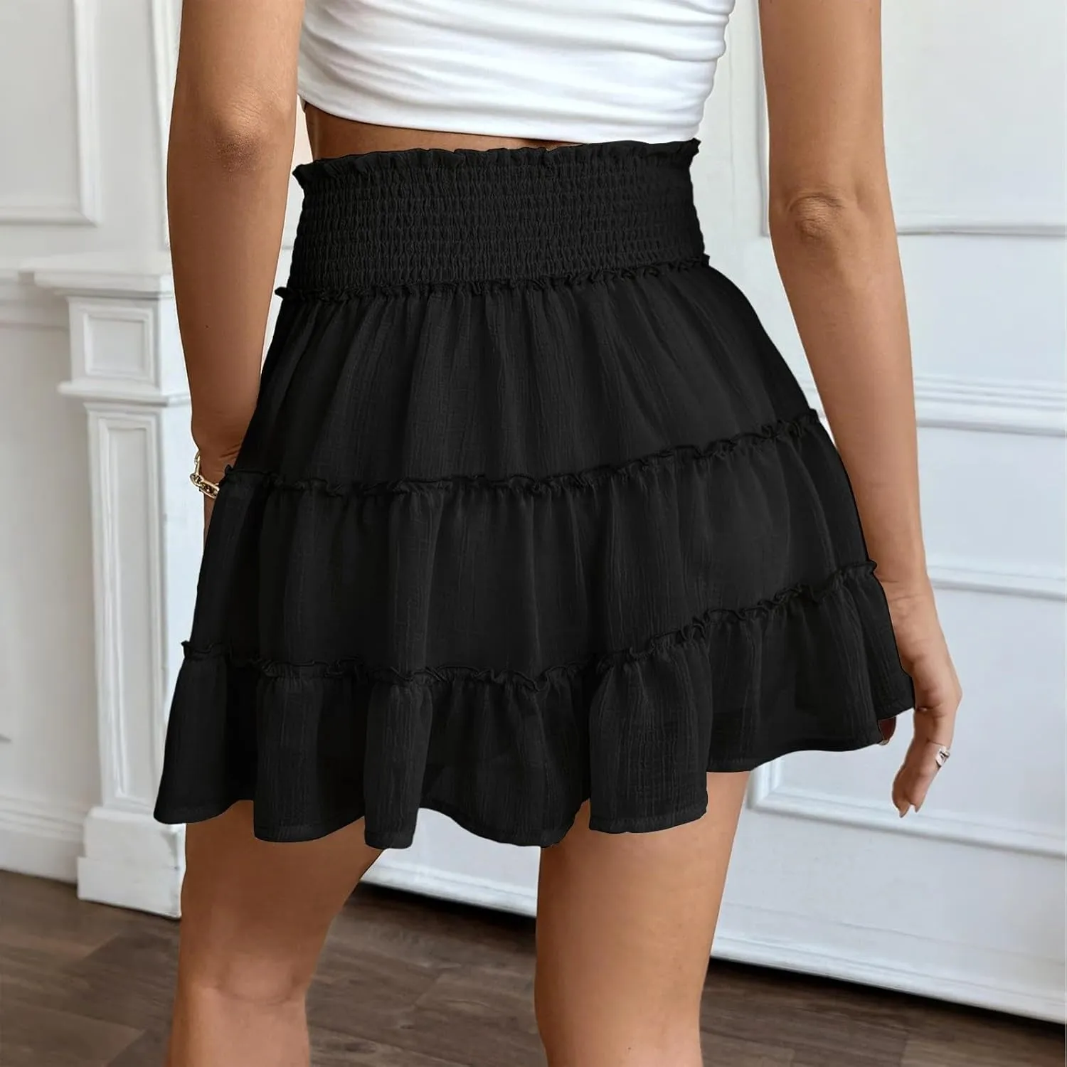 Mini Chiffon Skirt with Shorts 2025 Beach Pleated High Waisted Ruffle Skort Summer Short Swing Aline Lace Tennis Skort