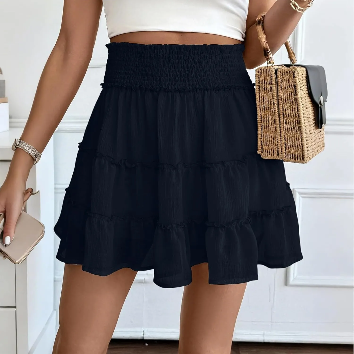 Mini Chiffon Skirt with Shorts 2025 Beach Pleated High Waisted Ruffle Skort Summer Short Swing Aline Lace Tennis Skort