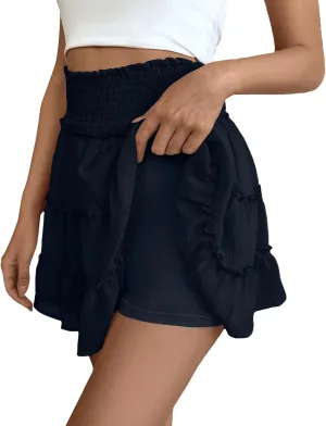 Mini Chiffon Skirt with Shorts 2025 Beach Pleated High Waisted Ruffle Skort Summer Short Swing Aline Lace Tennis Skort