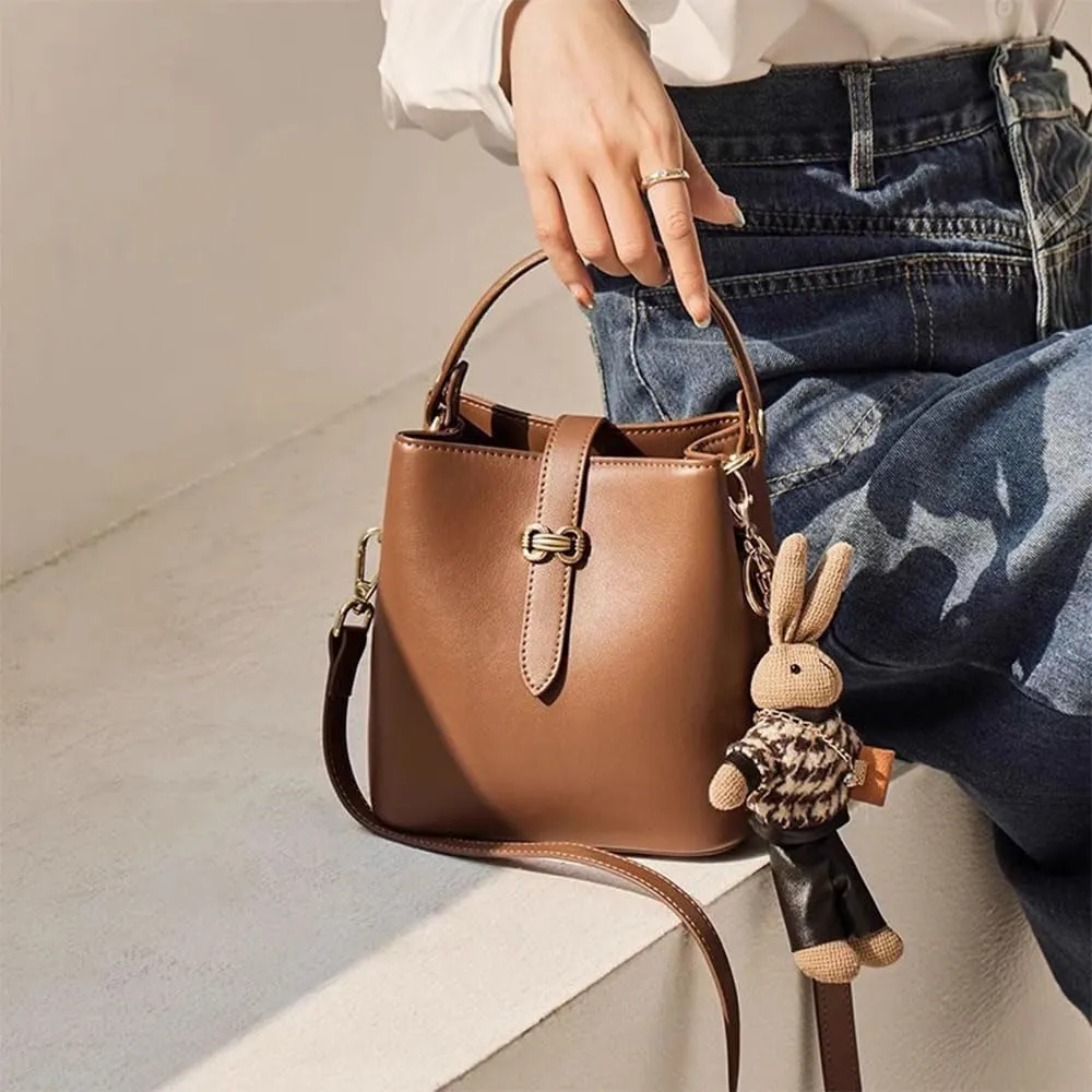 Mini minimalist casual bucket bag, multi-functional one shoulder cute rabbit pendant crossbody bag, handbag