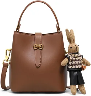 Mini minimalist casual bucket bag, multi-functional one shoulder cute rabbit pendant crossbody bag, handbag