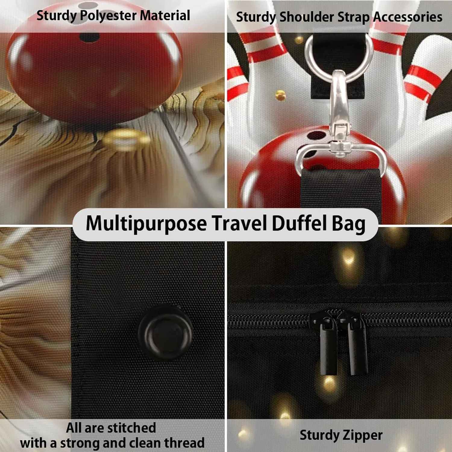 Modern Bowling Ball Travel Duffle Bag, Sports Gym Bags for Women Men, Carry On Weekender Overnight Workout Airplane Trips Bag