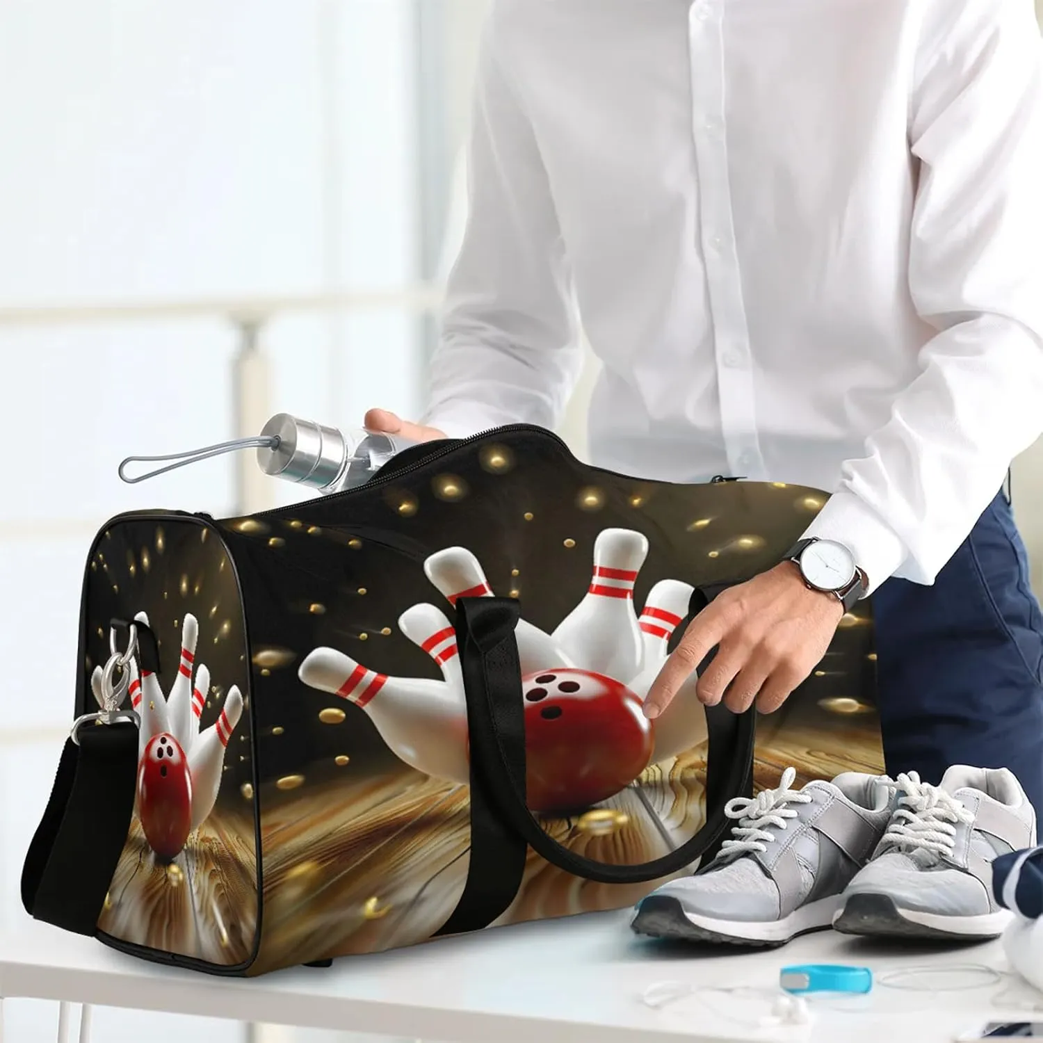 Modern Bowling Ball Travel Duffle Bag, Sports Gym Bags for Women Men, Carry On Weekender Overnight Workout Airplane Trips Bag