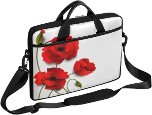 Modern Poppy Flower Laptop Shoulder Messenger Bag Waterproof Laptop Briefcase with Handle and Padded Strap Case Sleeve for 13 13.3 14 15.6 Inch Laptop Case