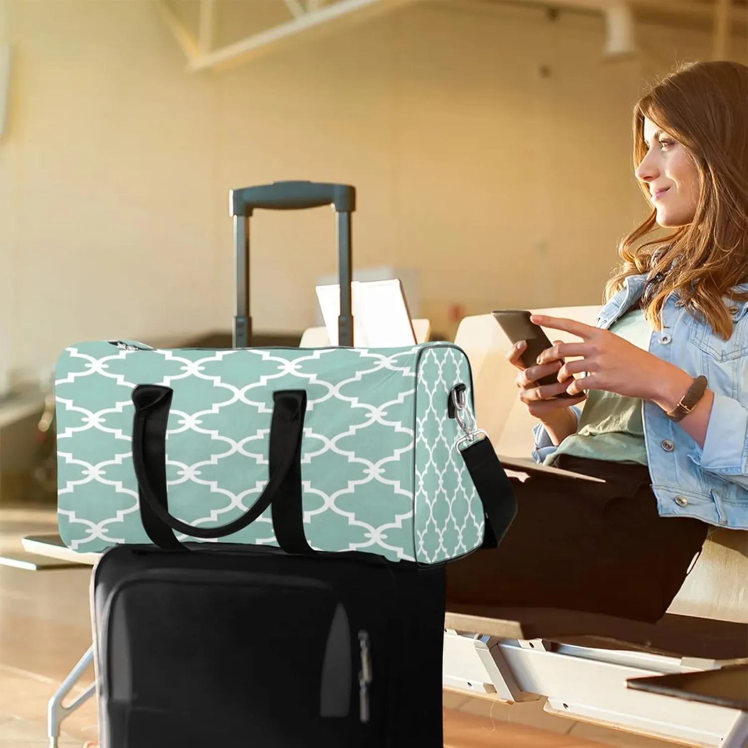 Morocco Modern Travel Duffle Bag, Sports Gym Bags for Women Men, Carry On Weekender Overnight Workout Airplane Trips Bag