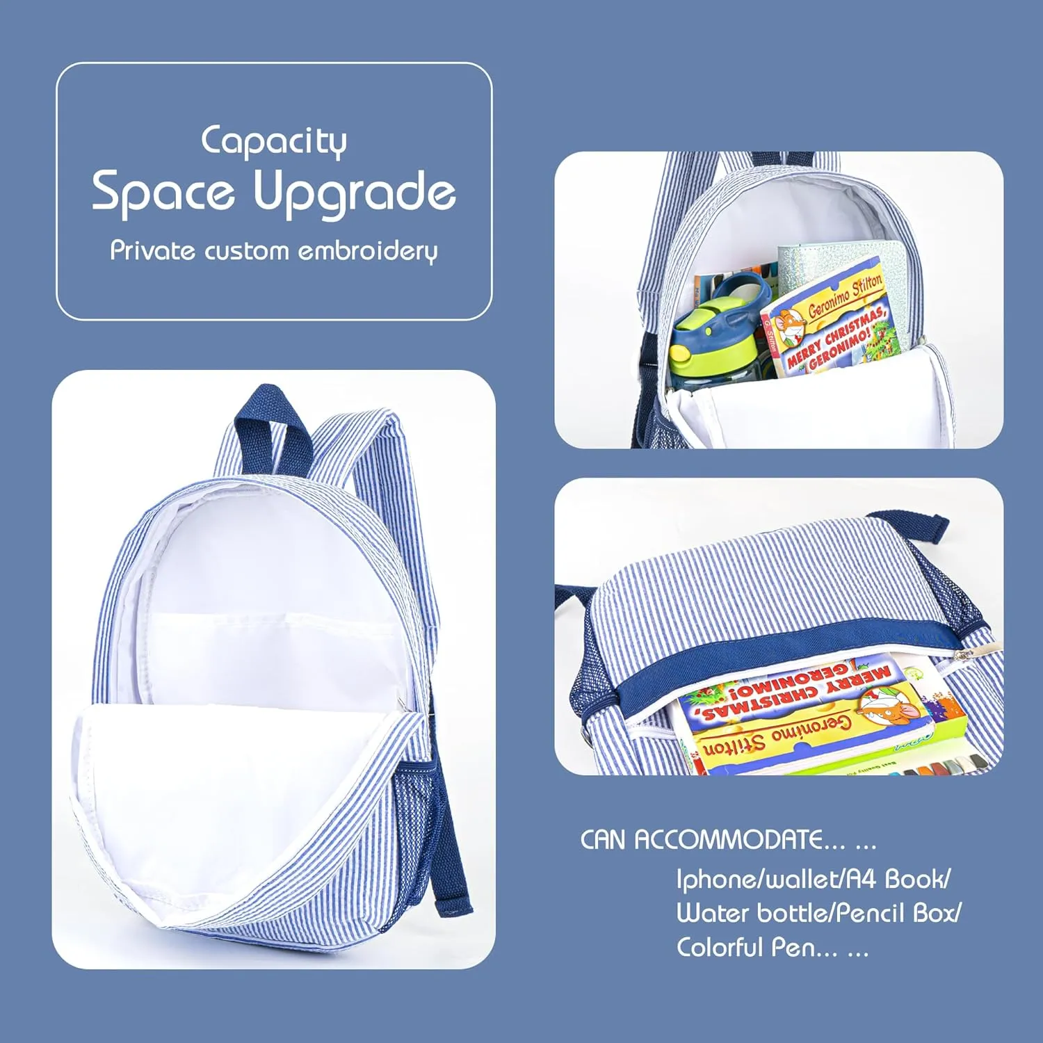 MT WORLD Kids' Backpacks with Lunch Boxes Set,Personalized Kids Backpacks & Lunch Bag with Name,Seersucker Toddler Preppy Bookbag Set with Lunchbox for Preschool Kindergarten Back to School Gifts