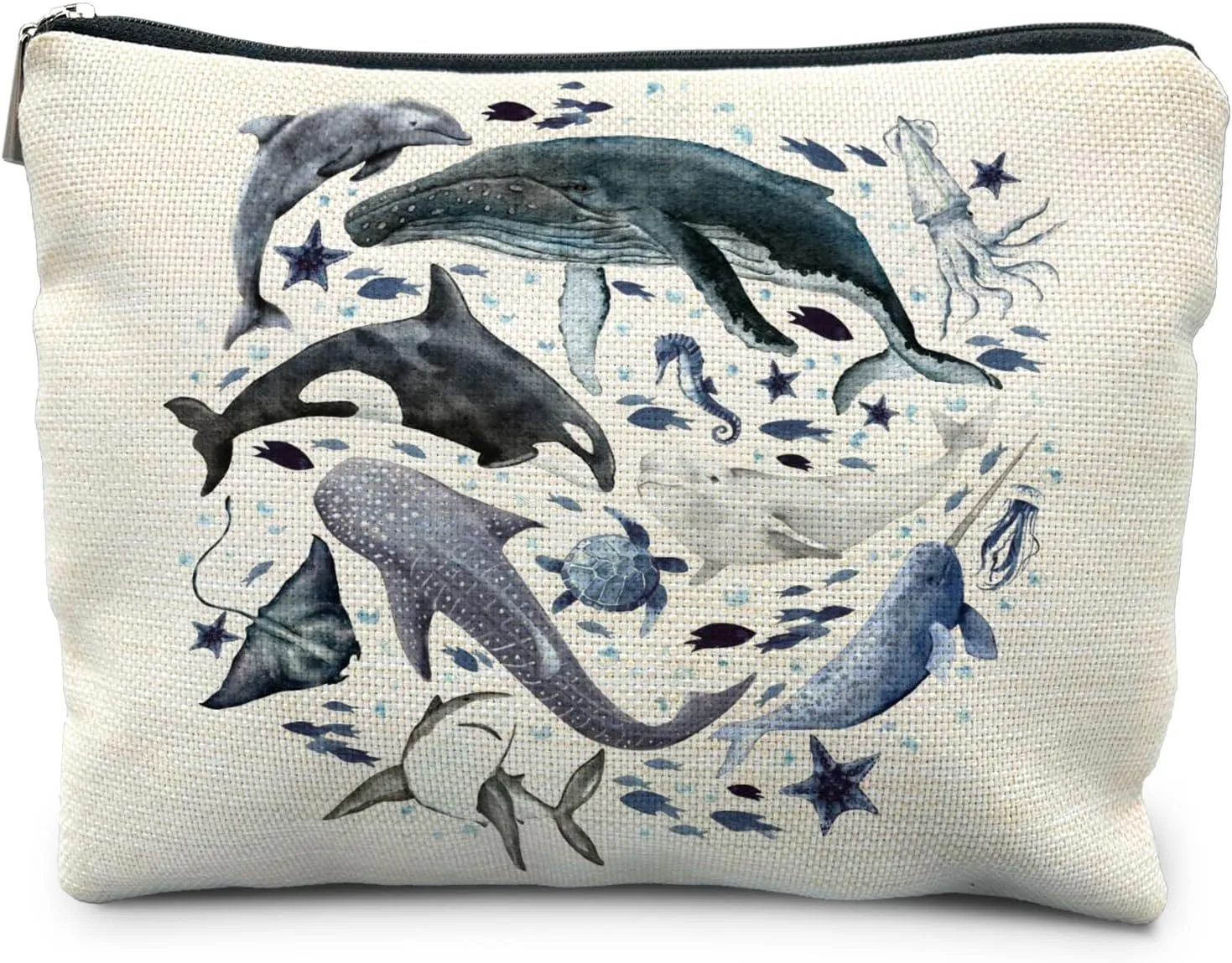 Ocean Animals Shark whale Makeup Bag, Marine Life Animals Cosmetic Bags for Women,Shark Gifts for Women