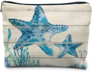 Ocean Starfish Beach Makeup Bag, Marine Life Beach Sea Animals Cosmetic Bags for Women, Beach Gifts for Women, Beach Vacation Gifts, Beach Lover Gifts, Ocean Themed Gifts