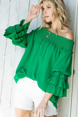 Off the Should Top with Ruffle Long Sleeves