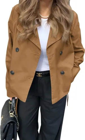 Onedreamer Women's Double Breasted Trench Coat Classic Lapel Long Sleeve Blazer Jackets Casual Outerwear With Belt