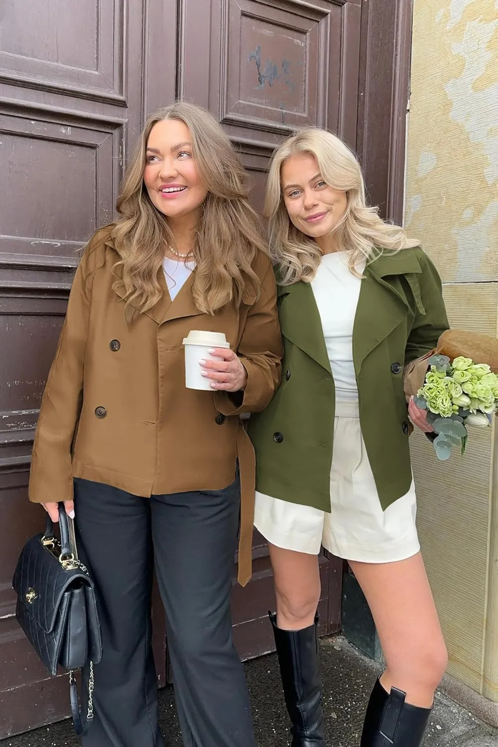 Onedreamer Women's Double Breasted Trench Coat Classic Lapel Long Sleeve Blazer Jackets Casual Outerwear With Belt