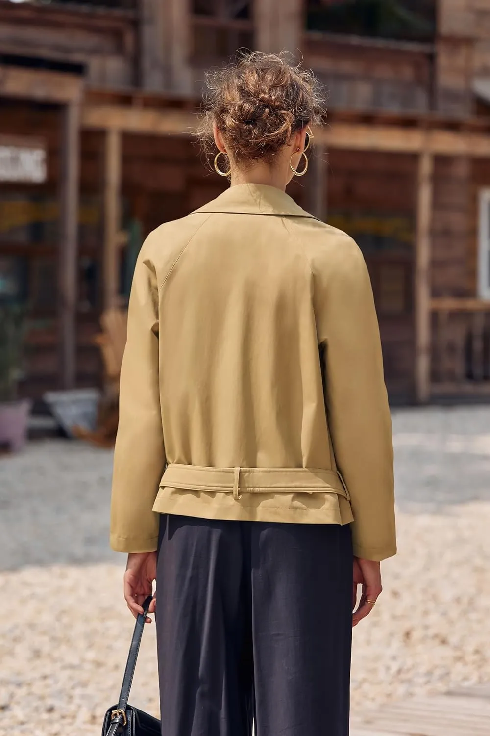 Onedreamer Women's Double Breasted Trench Coat Classic Lapel Long Sleeve Blazer Jackets Casual Outerwear With Belt