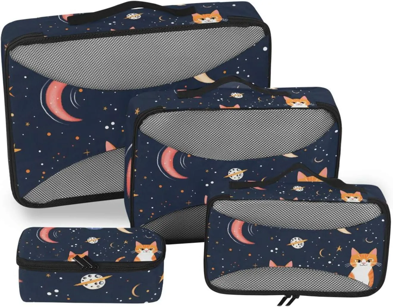 Packing Cubes for Travel 4 Set Space Cats Boho Star Glaxy Luggage Set Suitcase Organizer Bags Mesh Accessories Storage Pouch Toiletry Packing Cubes