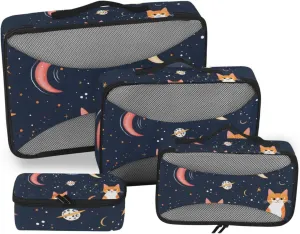 Packing Cubes for Travel 4 Set Space Cats Boho Star Glaxy Luggage Set Suitcase Organizer Bags Mesh Accessories Storage Pouch Toiletry Packing Cubes