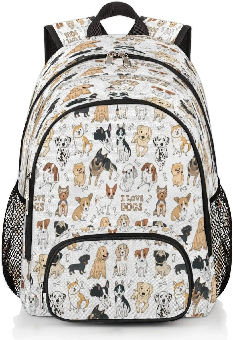 Pardick Cute Doodle Dog School Backpacks for Girls Boys Teens Students Animal Dog Print Stylish College Schoolbag Book Bag - Water Resistant Travel Backpacks for Women Men