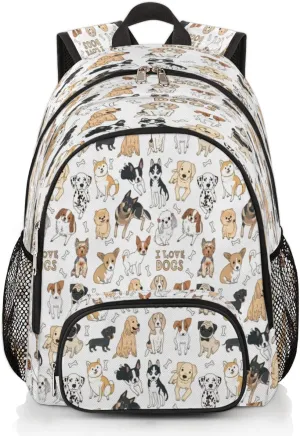 Pardick Cute Doodle Dog School Backpacks for Girls Boys Teens Students Animal Dog Print Stylish College Schoolbag Book Bag - Water Resistant Travel Backpacks for Women Men