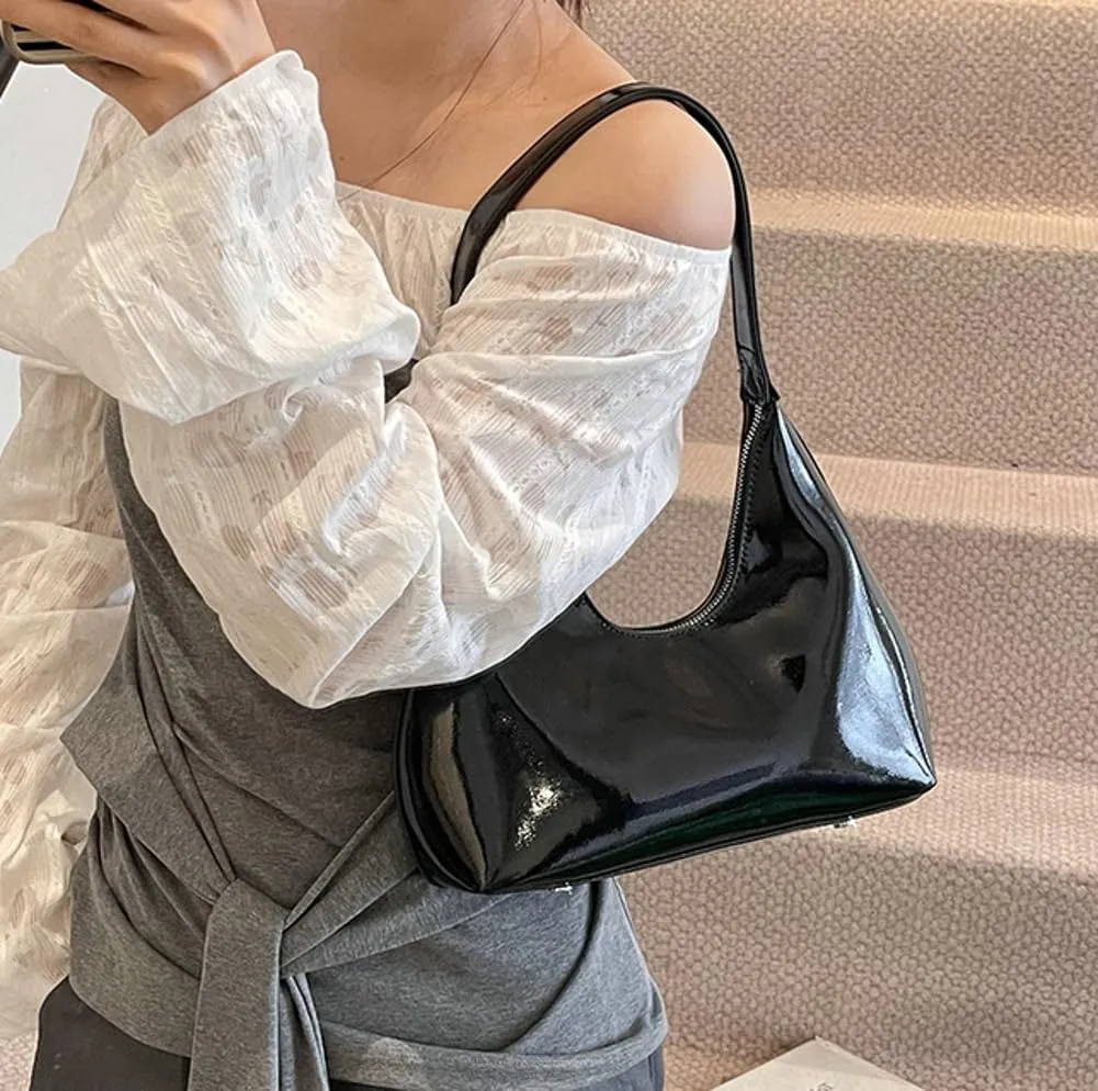 Patent Crescent Shoulder Bags Retro Classic Clutch Hobo Tote Bag Satchel Purse for Going out