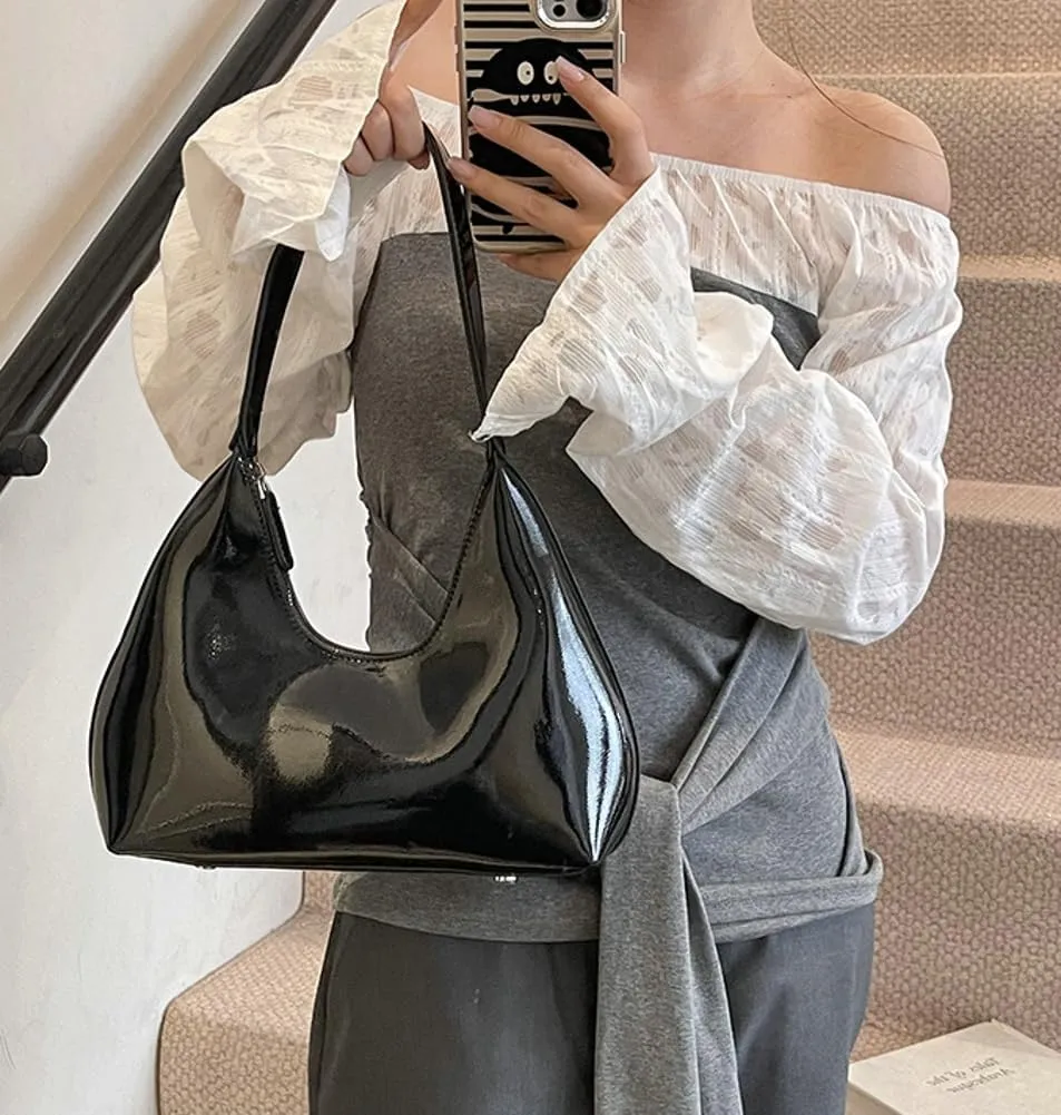 Patent Crescent Shoulder Bags Retro Classic Clutch Hobo Tote Bag Satchel Purse for Going out
