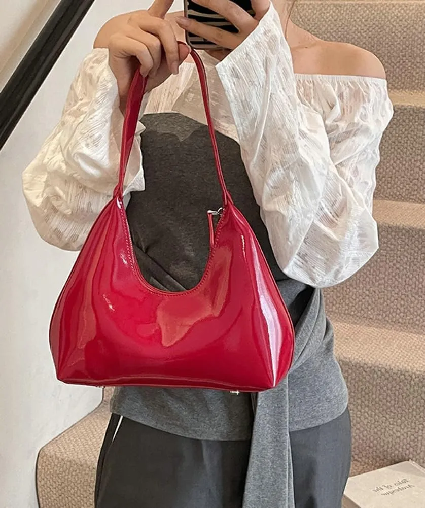 Patent Crescent Shoulder Bags Retro Classic Clutch Hobo Tote Bag Satchel Purse for Going out