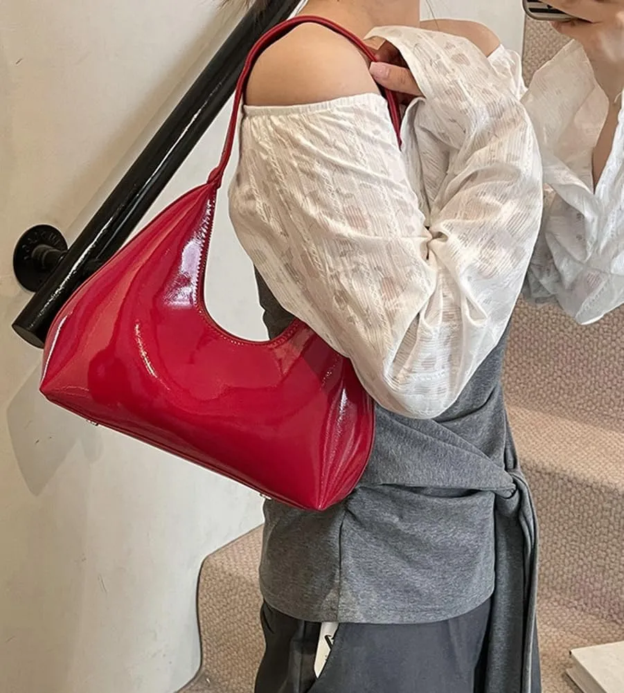 Patent Crescent Shoulder Bags Retro Classic Clutch Hobo Tote Bag Satchel Purse for Going out