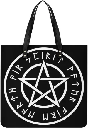 Pentacle Witch Modern Pagan Wicca Witchcraft Women Tote Bags Top Handle Satchel Handbags PU Faux Leather Tassel Shoulder Purse