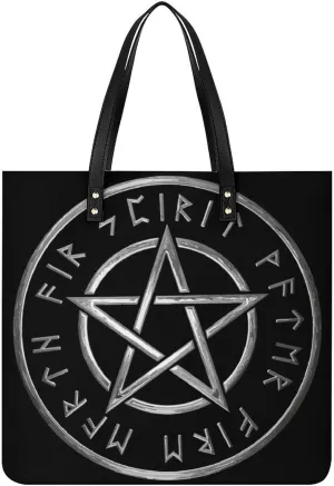 Pentacle Witch Modern Pagan Wicca Witchcraft Women Tote Bags Top Handle Satchel Handbags PU Faux Leather Tassel Shoulder Purse