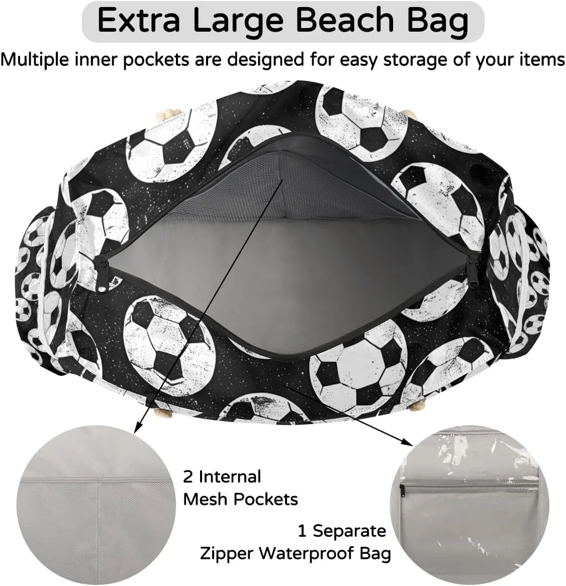 Personalized Beach Bag for Women, Large Beach Tote with Zipper, Waterproof Sandproof Pool Swim Bags