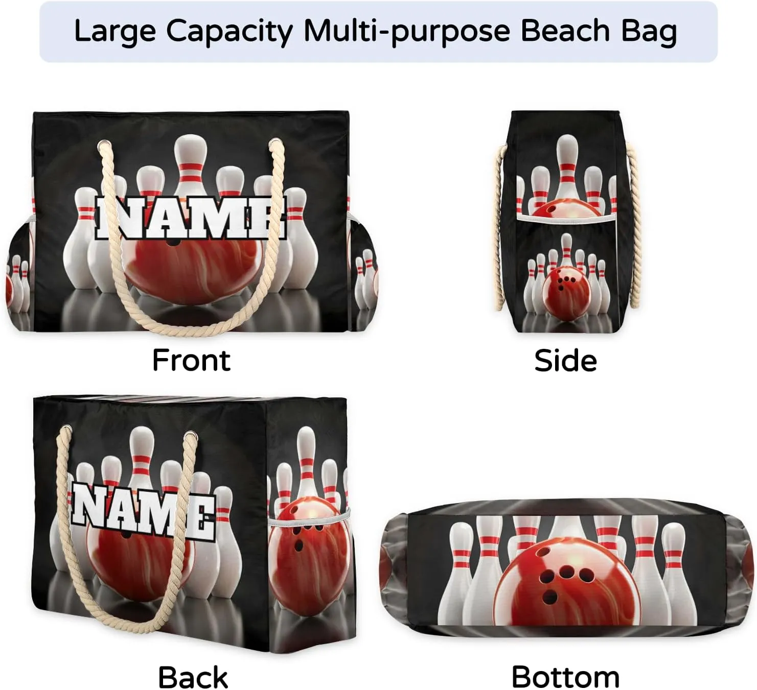 Personalized Beach Bag for Women, Large Beach Tote with Zipper, Waterproof Sandproof Pool Swim Bags