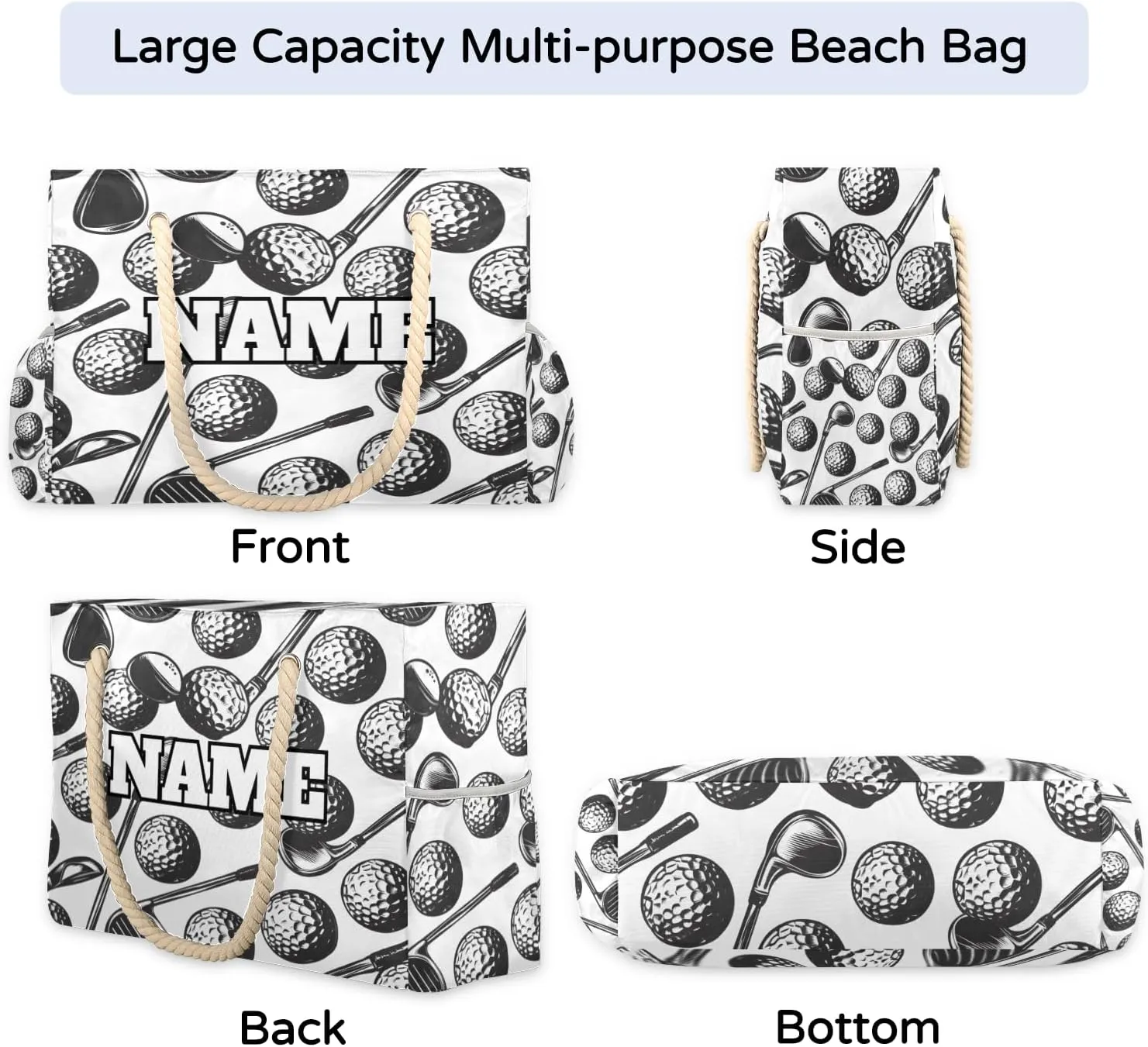 Personalized Beach Bag for Women, Large Beach Tote with Zipper, Waterproof Sandproof Pool Swim Bags
