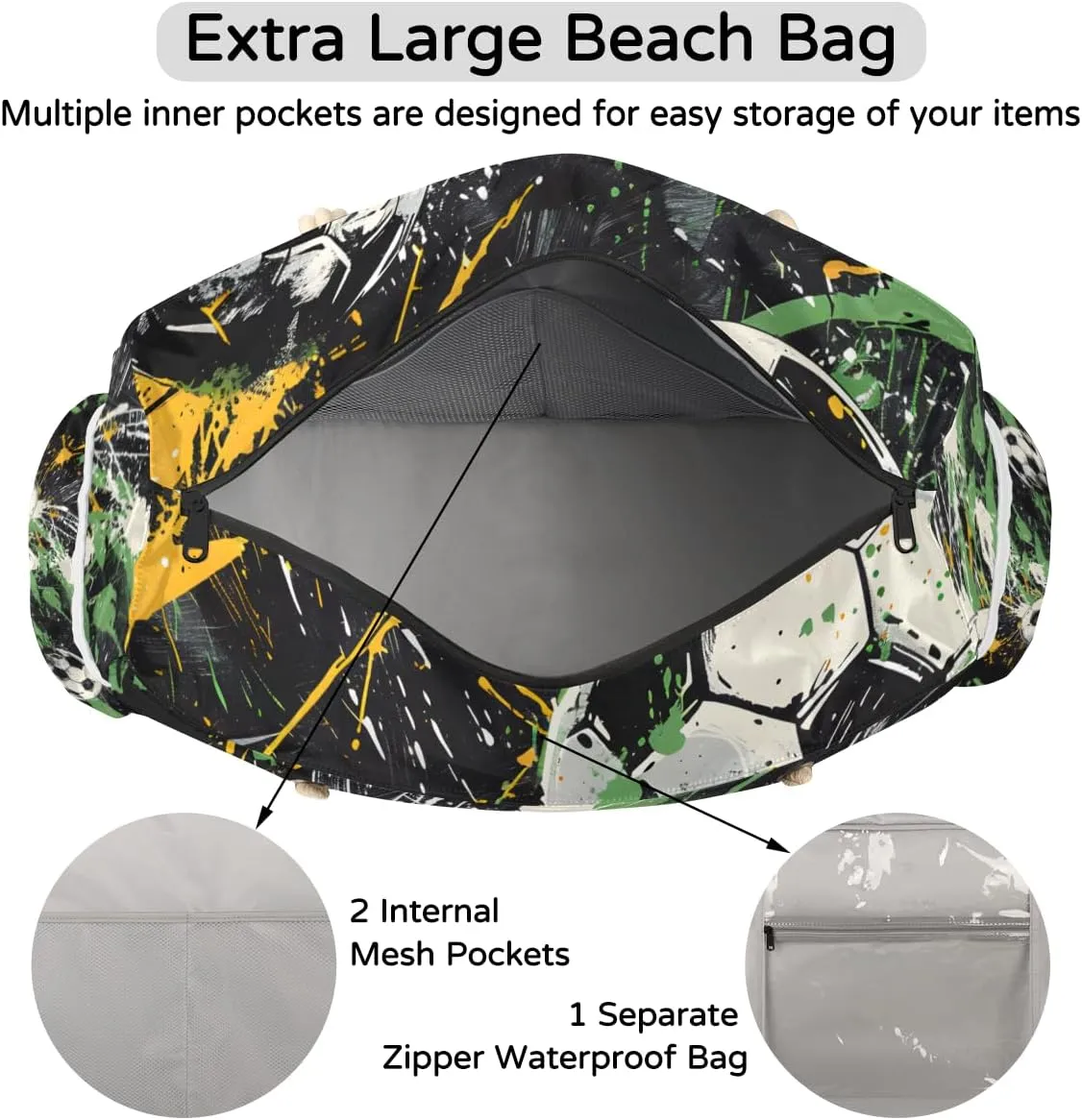 Personalized Beach Bag for Women, Large Beach Tote with Zipper, Waterproof Sandproof Pool Swim Bags